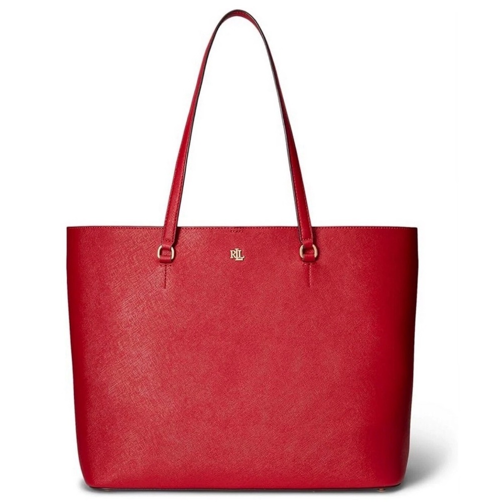 NWT Ralph Lauren Bright Red Leather Tote & Matching Wallet MSRP$385